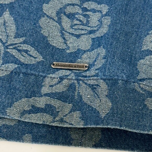Abercrombie & Fitch Womens Metalic Floral Blue Denim Mini Skirt SZ 10 Lined - Picture 15 of 15